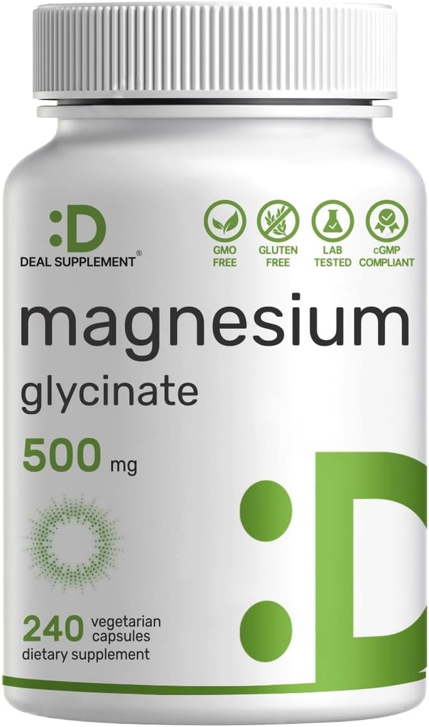 Magnesium Glycinate 500 mg, 240 kasviskapselia ... 100% kelated for Easy Imeytyminen...