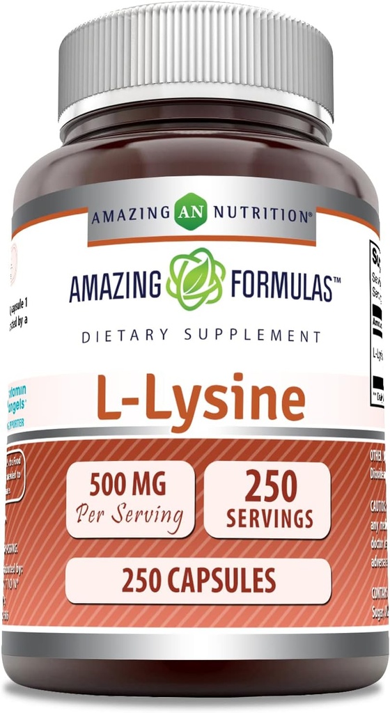 สูตรมหัศจรรย์ L-Lysine 500 Mg Amino Pluplement | Capsules | Not-GMO | Glute-free   ผลิตใน USA (1 แพ็ก | 250 เคานต์)