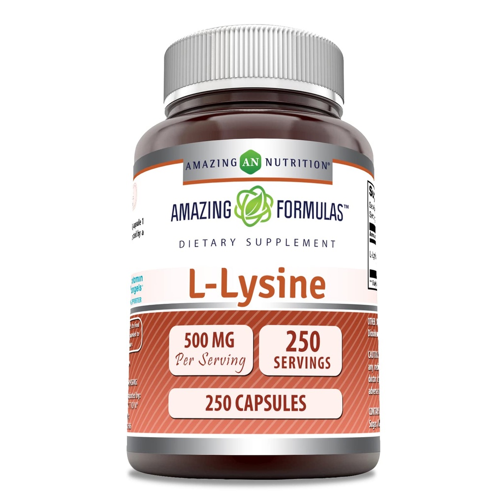 Amazing Formulas L-Lysine 500 Mg Amino Acid Supplement | Capsules | Non-GMO | Gluten-Free | Made in USA (1 Pack | 250 Count)