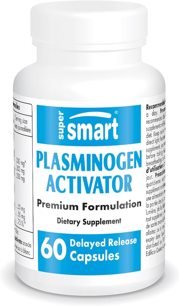 Supersmart - Plasminogen Activator (Formula aurreratua) - Pterostilbene, Nattokinase, Serrapeptase, OPC - Potency Antioxidatzaile Gorena | Ez-GMO eta Gluten Free - 60 Askatu kapsula atzeratuak