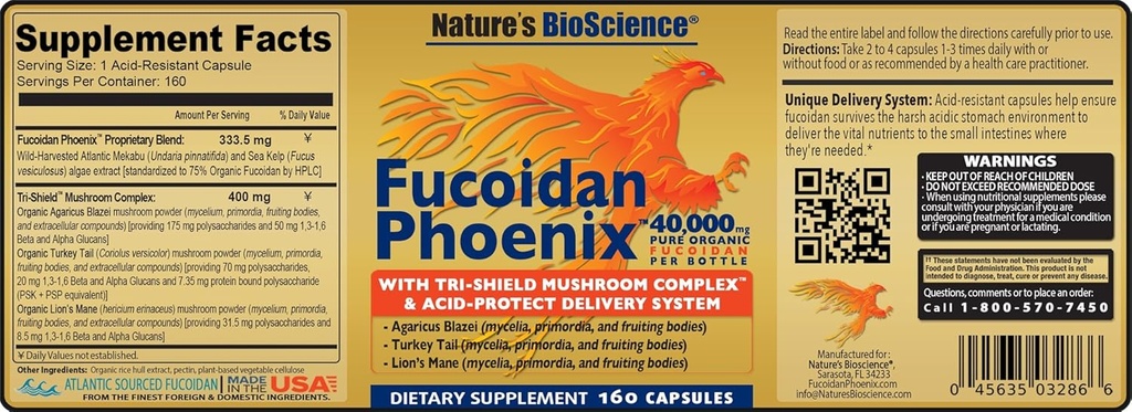 Nature's Bioscience ® FUCOIDAN Phoenix Advanced: 40 mq Pure Organic Fucoidan + 64,000 m