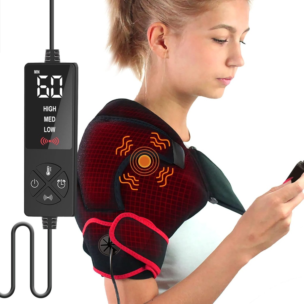 Creatrill Shoulder Heating Pad with Massager for Shoulder Pain Relief Deep Tissue, Massaging Heating Pad Electric for Frozen Shoulder, Bursitis Shoulder Arthritis, Tendonitis, Rotator Cuff Pain Relief