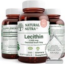 Natural Nutra Soy Lecithin 1200 mg Diiery suplementari - Dig, funció intel·lectual, Liver Salut, Millora de salut, Boonding suplementari - Glutin-Free, BPA-Free, 200 Softlis en l'amples de Recyclible Glass