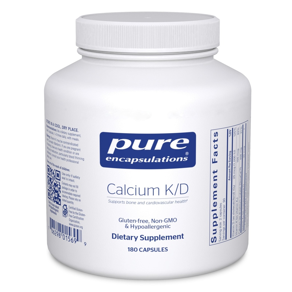Pure Encapsulations Calcium K/D | Supplement for Bone Strength, Immune System, Colon, and Cardiovascular Health* | 180 Capsules