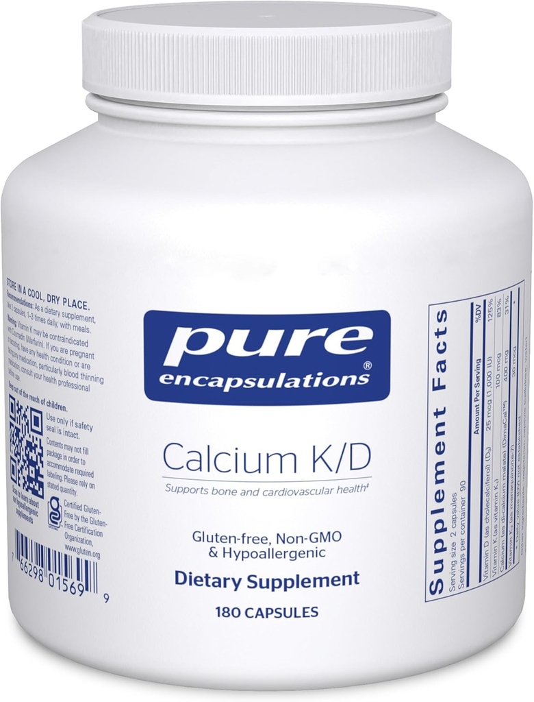 Pure Encapsulations Calcium K/D Доповнення для Bone Міцність, Система Immune, Колонка та серцево-судинне здоров'я * 180 капсули