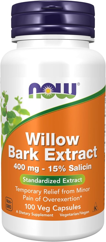 NU Mat Supplements, Hvit Willow Bark 400 mg med 15% Salicin, Standardisert ekstrakt, 100 Veg Kapsler