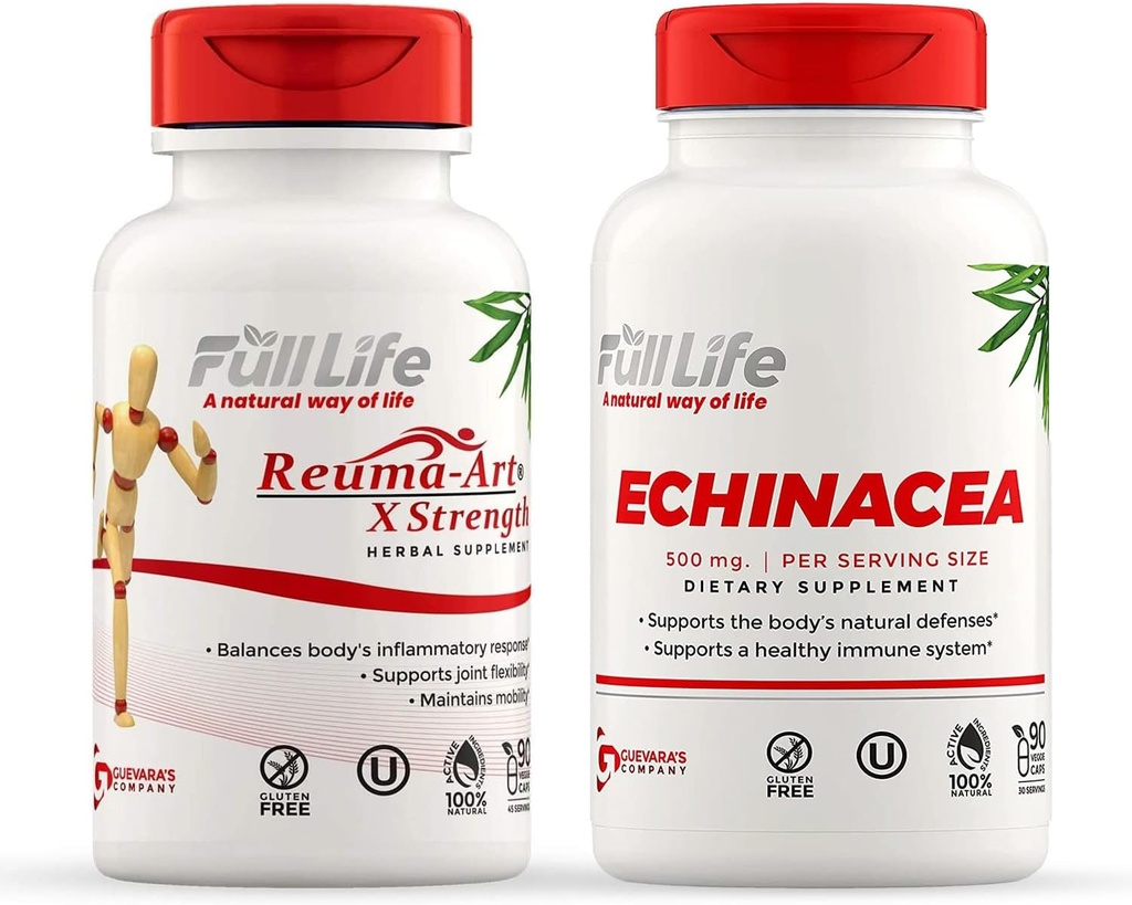 Full Life Reuma- Art X Strength and Echinacea Capsules - Joint Support Supplement - Echinacea Purpurea kivonat - Kosher, Gluten- Free - 90 Veggie Capsules