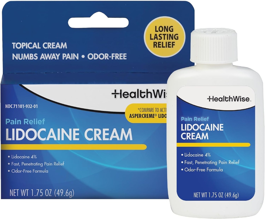 Healthwise Maximum Power Lidocaine Cream 124; Numbs Away Pain 124; Long- Lasting Relief 14; Non-Greasy 124; 1.75 Oz