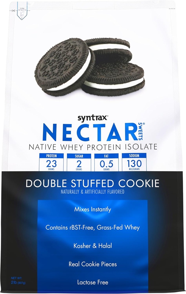 Syntrax Nutrition Nectar Sweets, 100% Whey Isolate Protein Powder, Double Stuffed Cky, 2 lbs. w/Real Cky Pieces.