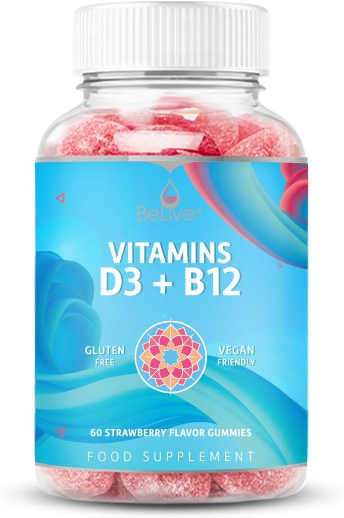 B12 Vitamini ilə Canlı Vitamin D3 Gummies - 60 Vegan Vitamin B12 və D3 ilə Ct Immune Support Gummies, Genişləndirilmiş Bone & Muscle Strength, Hearth Health və Enerji - Strawberry Flavor