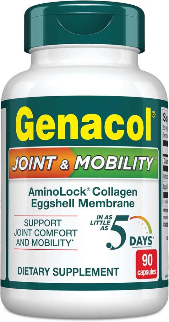 Genacol Joint & Mobility - Eggshell Membrane e Ultra-Hydrolyzed Collagen Peptides, Soporte Conxunto de Consolación e Mobilidade, Resultados en tan pouco como 5 días, 90 cápsulas (30-Day Supply)