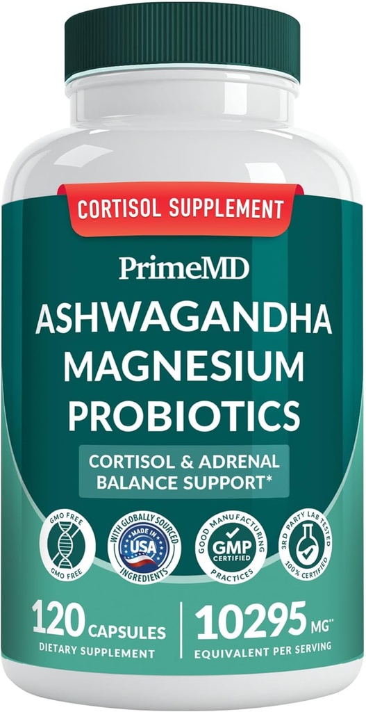5-in-1 Cortisol Supplement naisille ja miehille Ashwagandha rauhoittaa, keskittyä, ja lisäravinteet Shilajit Extract, Magnesium Glycinate, Probiootit (120 ct) (Pakkaus 1)
