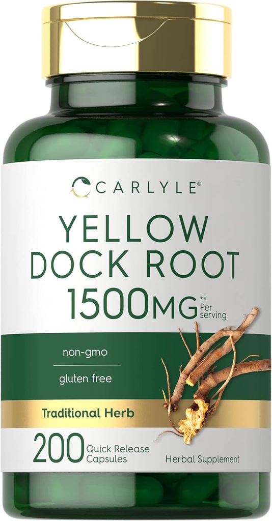 Carlyle Yellow Dock Root Capsules 1500mg | 200 greve | Non-GMO, Glutenfri | Høy styrke formel | Tradisjonell urt