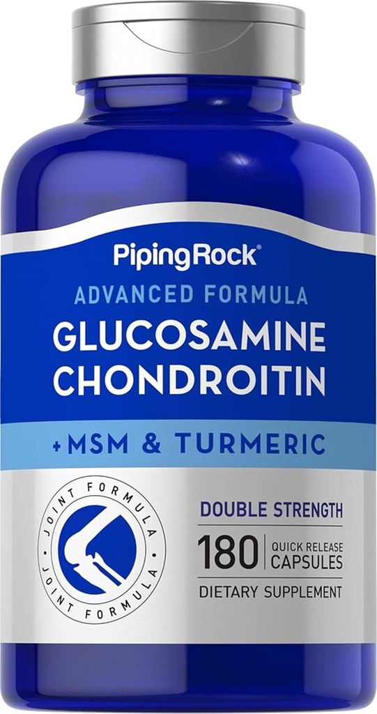 Piping Rock Glucosamine Chondroitin MSM 和 Turmeric 180 Capsules 复合型补编 + 高级双强公式 非GMO, Gluten Free