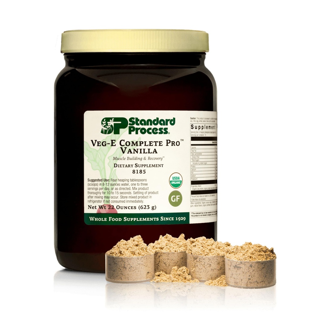 Standard Process Veg-E Complete Pro - Organic, Plant-Based Protein Powder for Muscle Building & Recovery - Supports Hair, Skin & Nails - Vegan & Gluten-Free - Vanilla, 18 Servings