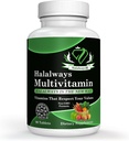Halalways Multivitamin Certified Halal Multivitamin, A bitamina, C bitamina, D bitamina, E bitamina eta Zinka Immune Health Support, B12, Calcium & More