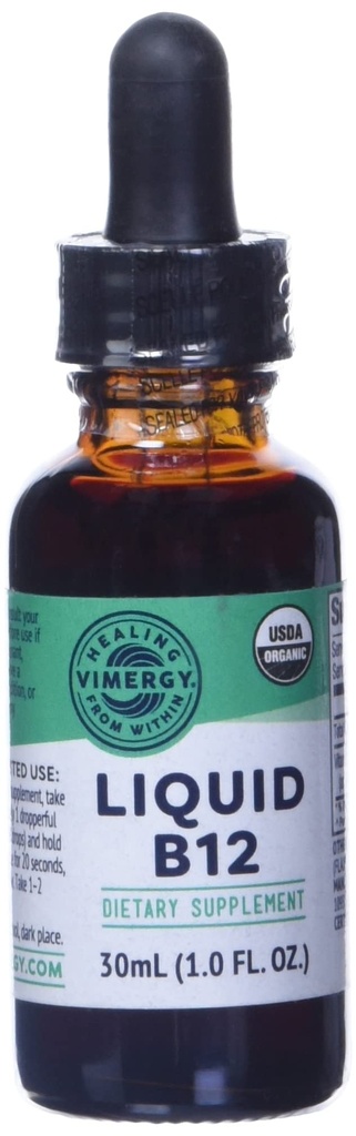 Vimergy USDA Organic Liquid Vitamin B12 Supplement 2500 mcg, Methylcobalamin & Adenosylcobalamin Fast-Absorbing Energy Support, Vegan, Non-GMO B12 Vitamins for Women & Men 30 Serving (30 mL)