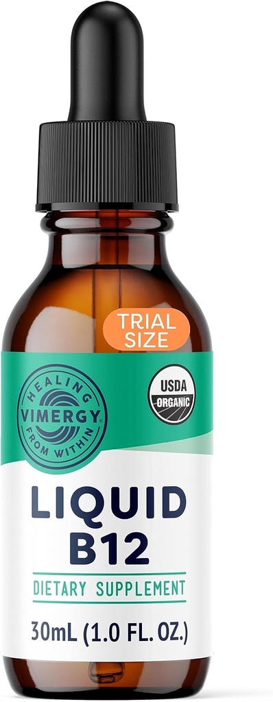 Virergy Organic Liquid Vitamin B12 Supplement 2500 mcg, Methylcobalamin & Adenosylcobalamin Fast- Absorbing Energy Support USDA Organic, Vegan, Non- GMO B12 Vitamin til kvinder & mænd 30 Servering (30 ml)