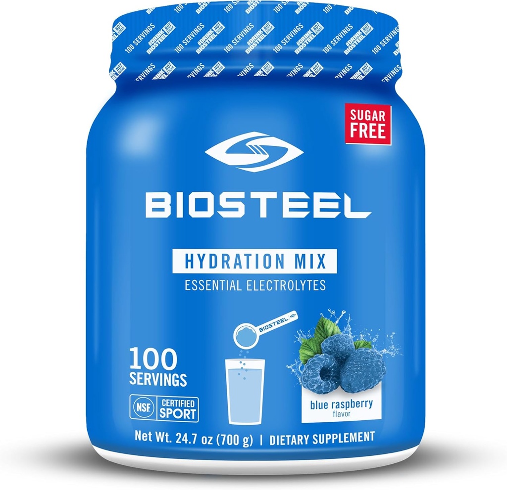 BioSteel Zero Sugar Hydration Mix, Great Tasting Hidration dengan 5 Estical Electrolite, Blue Raspberry Flavor, 100 Servis per Tub