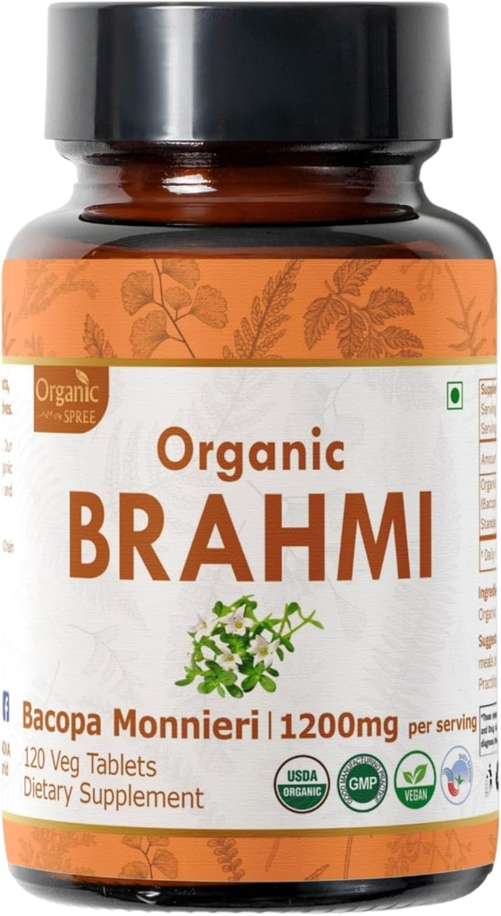 Brahmi 120 Δισκία – συμπλήρωμα Organic Bacopa Monnieri – Υποστηρίζει την εστίαση, την ηρεμία και τη μνήμη – Herbal Nootropic*