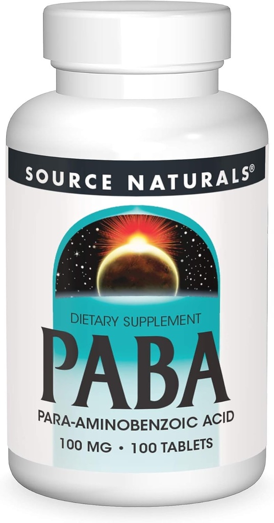 Source Naturals PABA - para-Amino Bentsoehappo, 100 mg ravintolisä - 100 tablettia