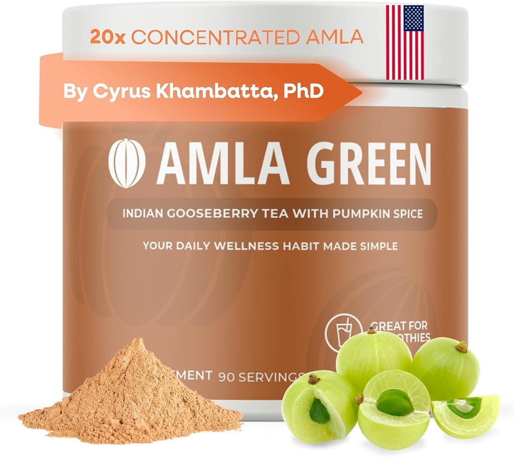 Amla Powder Superfood Supplement con Pumpkin Spice, 20x Ultra concentrado Amla, feito con Cinnamon, Ginger, Nutmeg, Cloves, Allspice, Cardamom, Indian Gooseberries, Pumpkin Spice, 90 Serventes