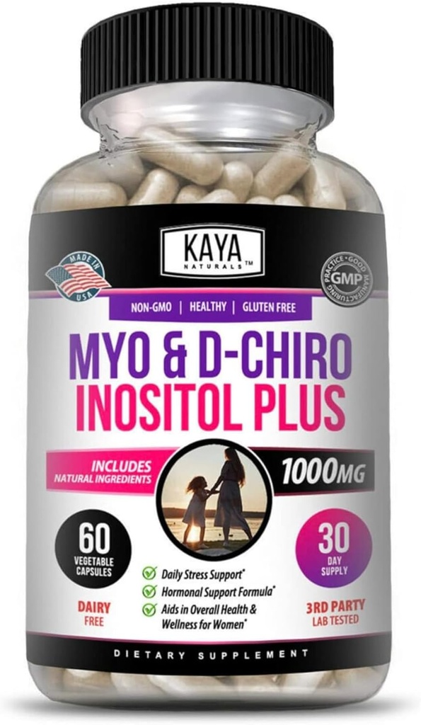 Kaya Naturals Myo & D-Chiro Inositol Plus Suporte para Mulheres, Vitamina B8-60 Cápsulas
