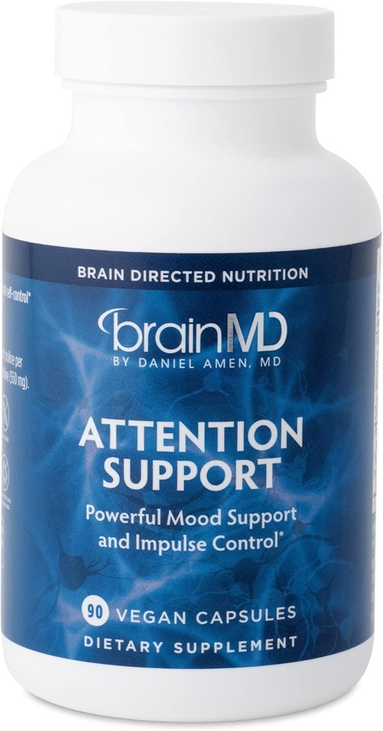 BRAINMD Dr Amen Atenção Suporte - 90 Cápsulas - Promove foco mental e controle de impulso - Gluten Free - 30 Servings