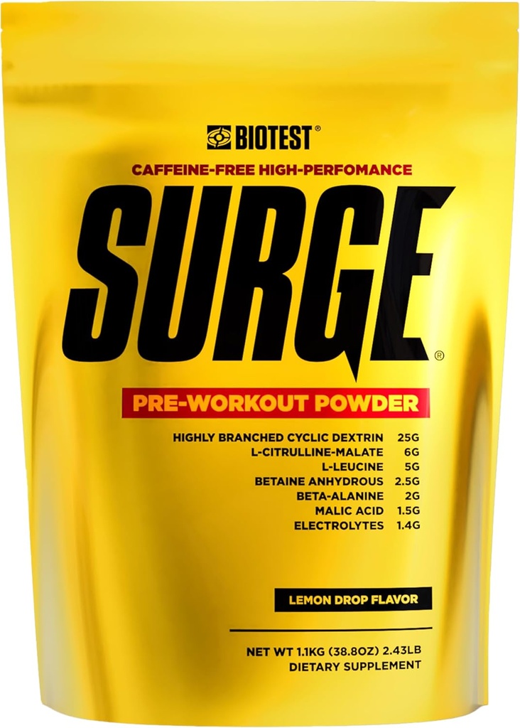Surge Pre-Workout Powderl - 25 g Highly Branched Cyclic Dextrin, 6.5 g Citrulline Malate, 5 g L-Leucine, 2.5 g Betaine Anhydrous, 2 g Beta-Alanine, 1.4 g Electrolyte Blend - 1.1 Kg