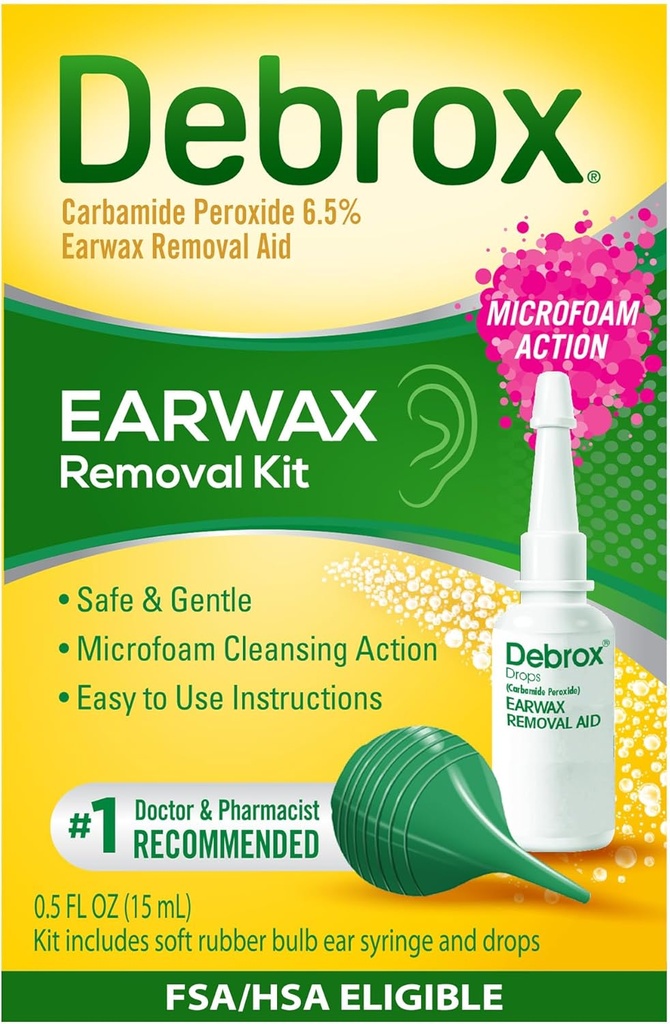 Debrox Ear Wax Removal Kit, Bulb Magnete & 0,5 Fl Oz Ear Wax Removal Drops with Carbamid Peroksit