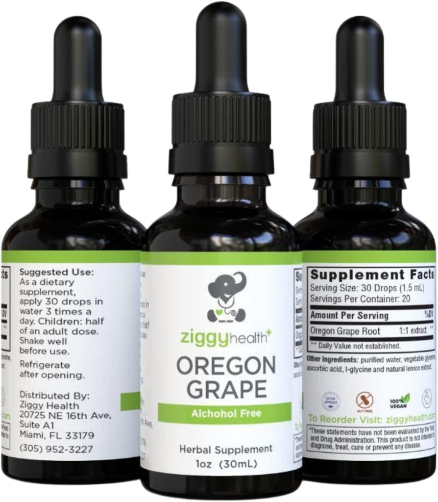 Premium Organic Oregon Grape Root Tincture - Alkol-Free özü, 1oz | Herbal Support | Ziggy Health
