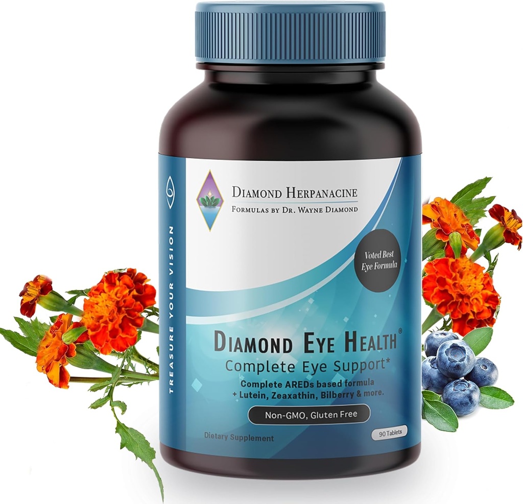 Diamond Eye Health - Přírodní vitaminy pro kompletní oční podporu - Zdravé oční vitaminy - Eye Health Vitamíny pomoci zachovat stárnutí očí - Vegan, gluten- Free, Dairy- Free - (90 Počet)
