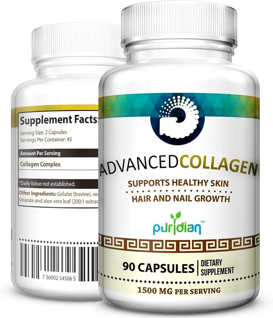 Colageno Hidrolizado para Mujer Pastillas Advanced Collageen+ para La Cara, Cabello, Uñas Y Piel Saludable - 90 Capsulas De 1500 mg De Colágeno Puro Y Natural