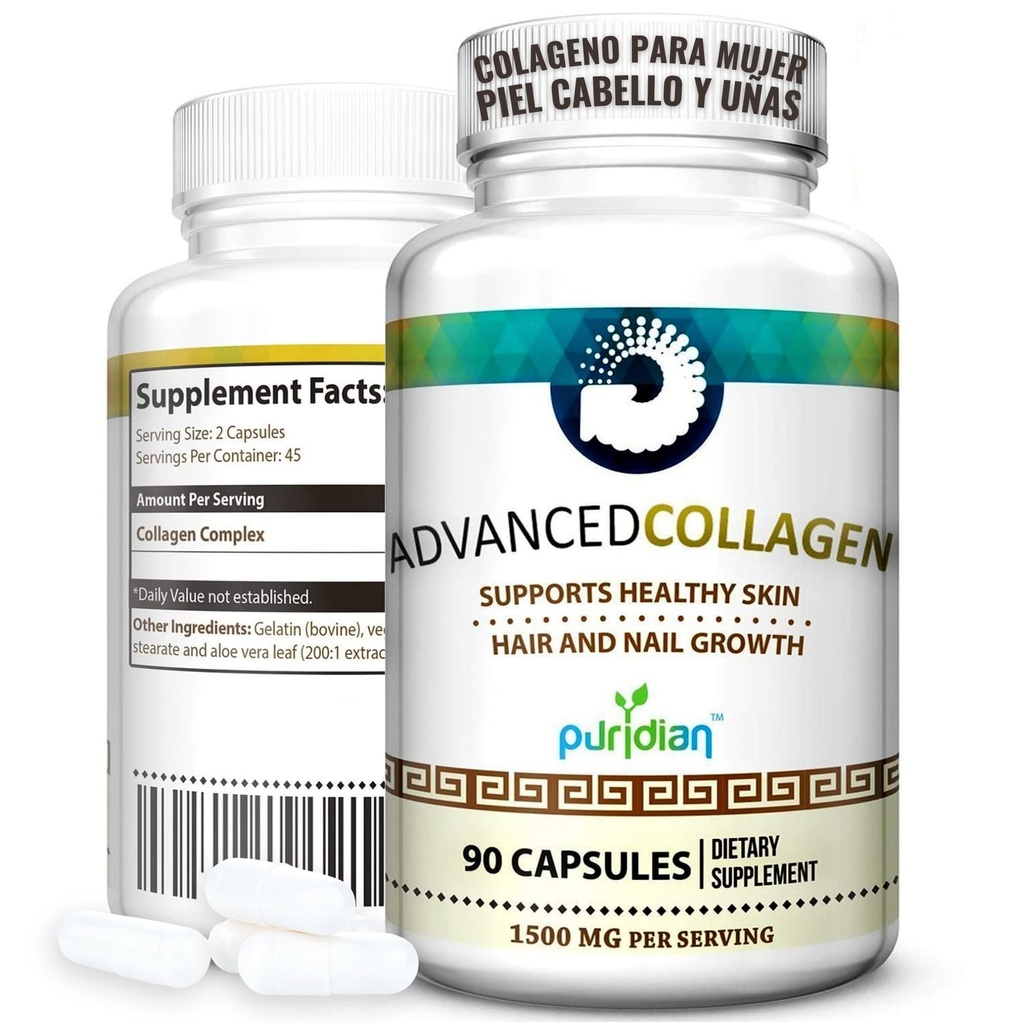 Hydrolyzed Collagen Capsules for Women – Hair Skin Nails & Joint Support – Advanced Collagen Supplement – 90 Capsules | Colágeno Hidrolizado para Mujer
