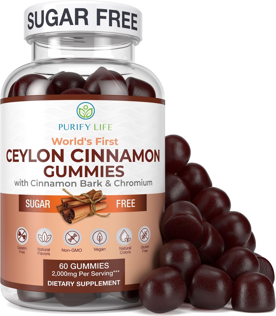 Sugar-Free Ceylon Cinnamon Gummies (2,000mg/Serving) – Vegan, Gluten-Free Herbal Cinnamon Supplement – Replace Cinnamon Capsules, Pills & Powders, 7-Keto – 60 Chews