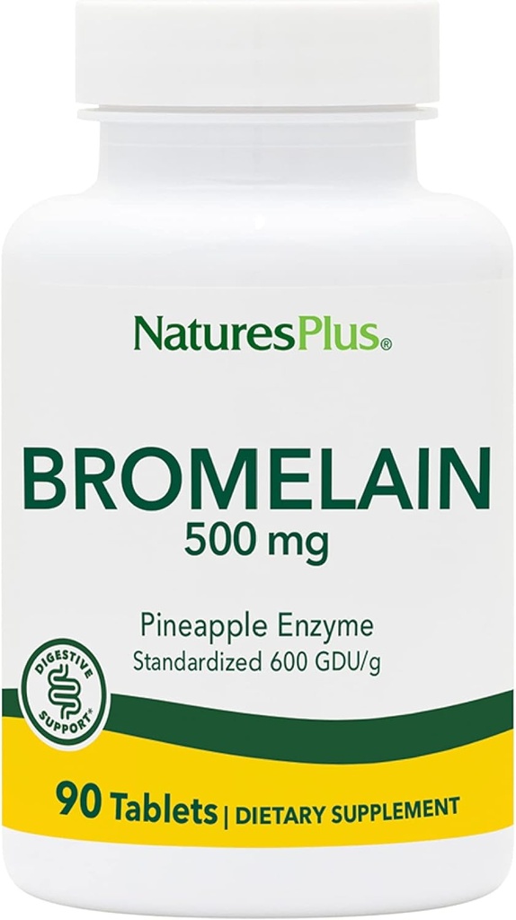 Natures Plus Bromelain - 500 mg, 90 vegetariska tabletter - Natural Proteolytic Enzyme Supplement- Gluten-Free - 90 portioner