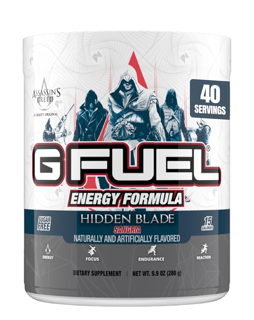G Fuel Assassin 's Creed Blade Energy Powder, Pra Workout Caffein Mix, Sugar Free Focus Amino, Vitamin + Antioksidan, 9.9oz (Sangria, 40 pelayan)
