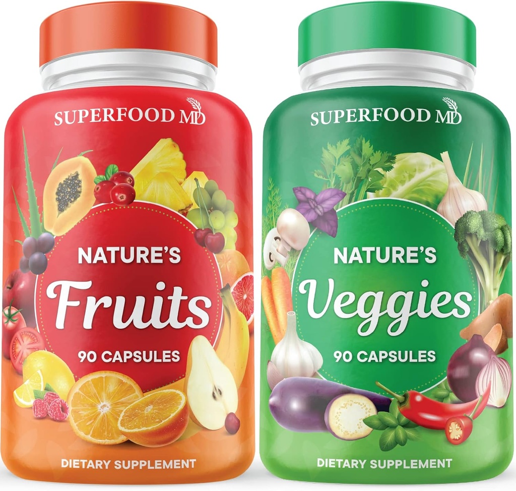 Superalimente MD Fructe si legume Supliment - alimente întregi naturale Superfoods - cu Aloe Vera - Soy Free- 90 Conte (Pachet de 2)