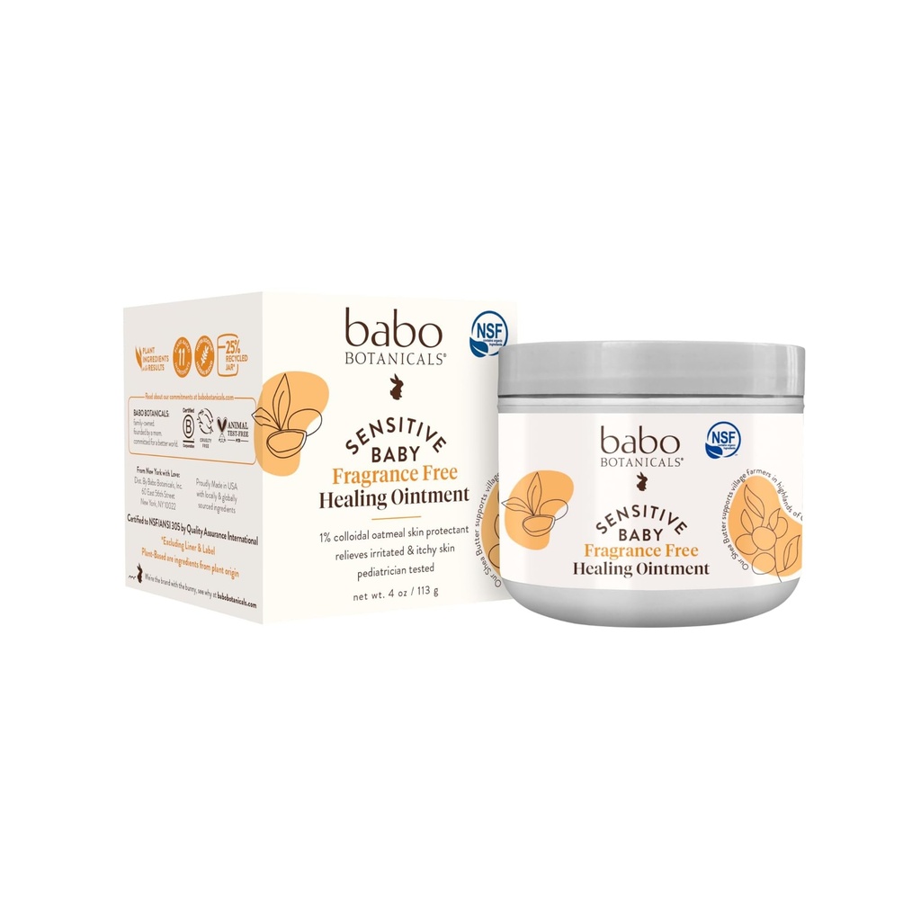 BABO Botanicals Sensitive Baby Fragrance-Free All Natural Healing Ointment - 99% Organic & 1% Colloidal Oat - Steroid-Free - NSF Certified - for Eczema, Irritated/Itchy Skin - Face, Body, Diaper Area