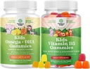 Svazek DHA Gummies Omega pro děti - mastné kyseliny Omega 3 6 9 - Vitamin C pro mozek, imunitu a vizi a vitamín D Gummies pro děti - 1000 IU per Serving - imunitní podpora svalů zubů a kostí zdraví