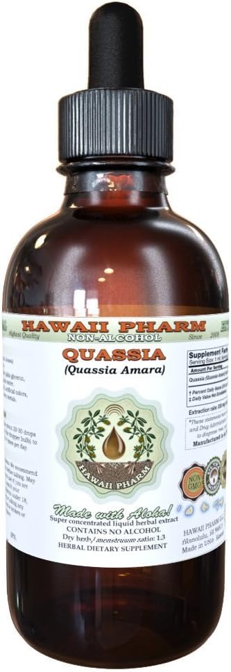 Quassia Alcohol-Free Liquid Extract, Quassia (Quassia Amara) Dried Bark Glycerite Natural Herbal Supplement, Hawaii Pharm, USA 2 fl.oz