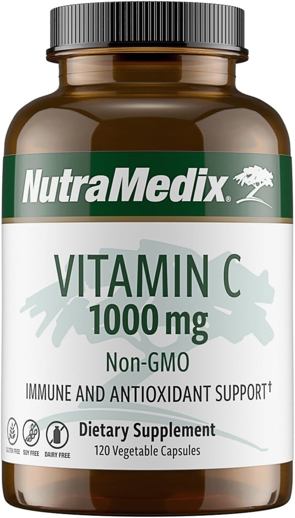 NutraMedix C vitamīns 1000mg - Antioksidanti Papildinājums Imūnsupportam un sirds veselībai - C vitamīns no askorbīnskābes - Vegāns, ne-ĢMO (120 Veģetārās kapsulas)