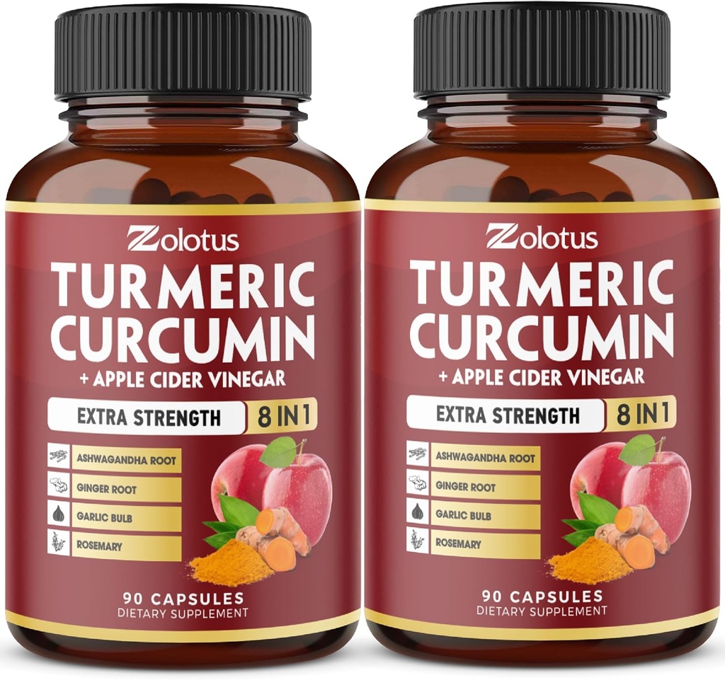 2packs 90 Capsules Turmeric Curcumin + Apple Cinder Vinegar Capsules, 6 Month Supply with Ashwagandha, Ginger, 95% Standardized Curcuminoids, Joint " Absorption Support