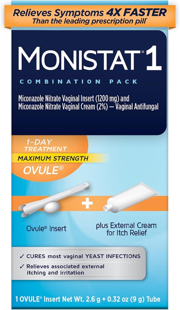Monistat 1 Gün Qadınlar üçün Yeast Ekspert, 1 Miconazole Ovule Çap və Xarici Monistat Anti-Itch Paket