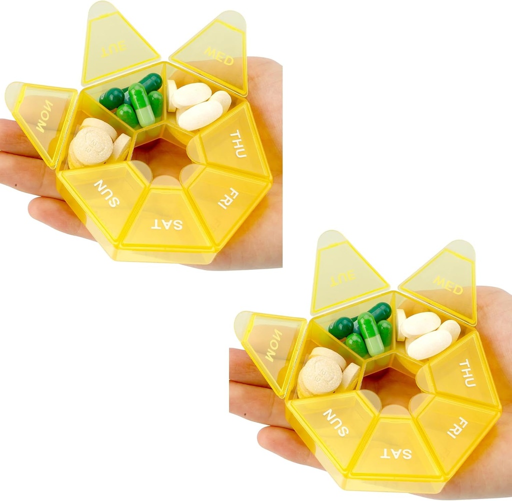 גלולת גלולות 2 Pack - שבוע 7 יום קטן מקרה עבור תרופות, 1 פעם ביום מכיל, נוסע הולדר (Yellow)