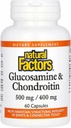 Facteurs naturels Glucosamine et Chondroïtine - Soutient des articulations saines et tissus conjonctifs - Non-OGM et sans gluten - 60 capsules (20 portions)