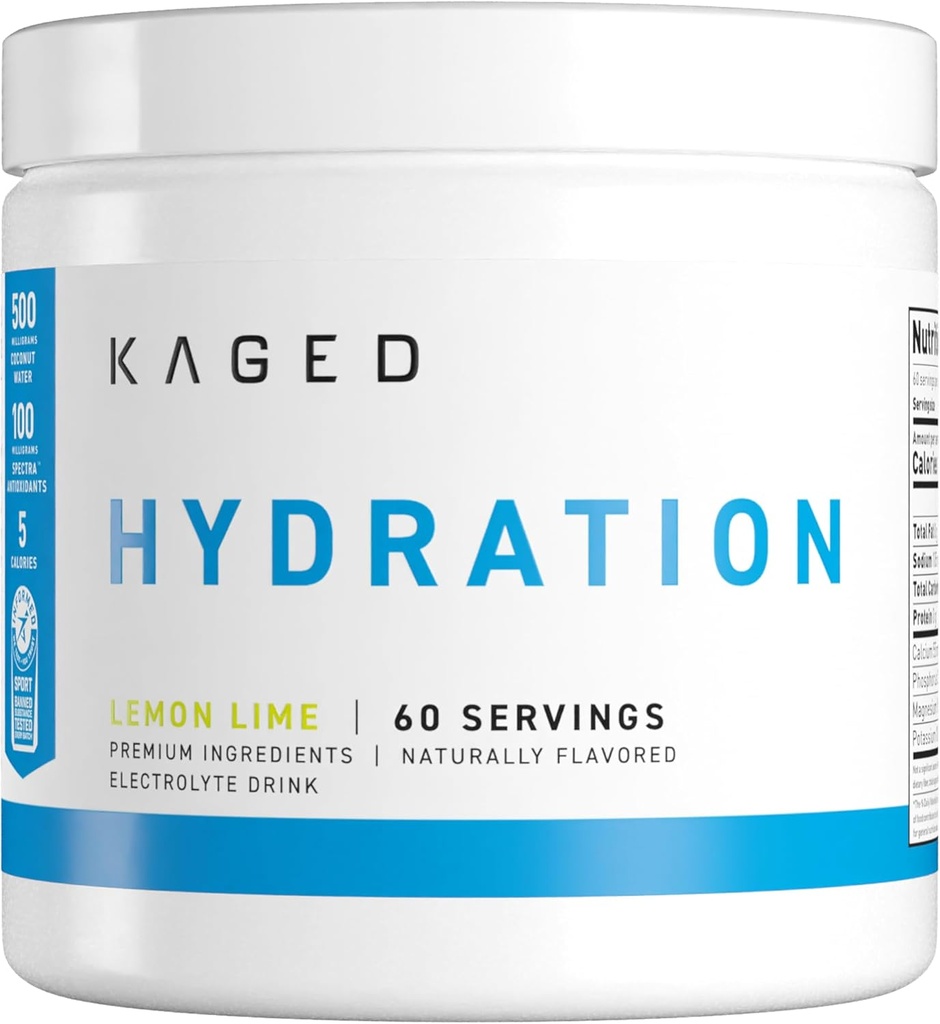 Kaged Hydration Electrolytes Порошок Lemon Lime Hydra-Charge Спорт Пити Збірник, Пост, Intra Workout Low Carb, Vegan, Gluten Free Supplements для чоловіків і жінок 60 Servings