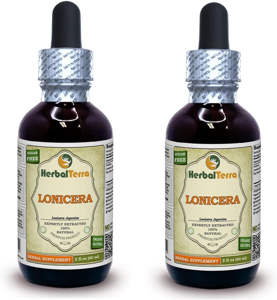 Lonicera (Lonicera Japaneseica) Tincture, çiçək çiçək çiçək çiçəklər maye (Brand adı: HerbalTerra, Proudly ABŞ-da keçirilmiş) 2x2 fl.oz (2x60 ml)