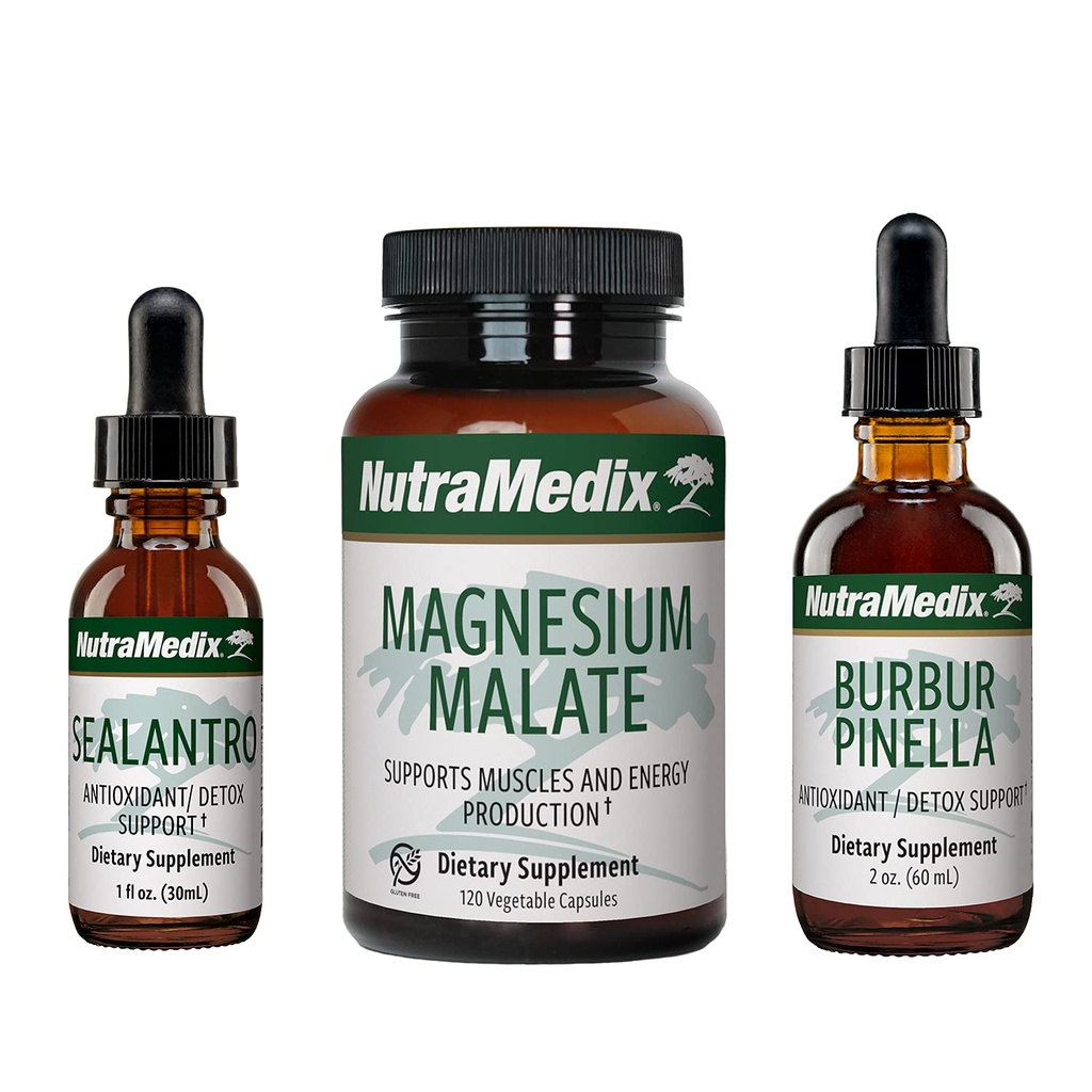 NutraMedix Detox Set - 3-Piece Kit with Sealantro, Burbur-Pinella & Magnesium Malate for Cleansing, Detox & Daily Wellness Support - Plant-Based Liquid Detox Drops & Daily Capsules