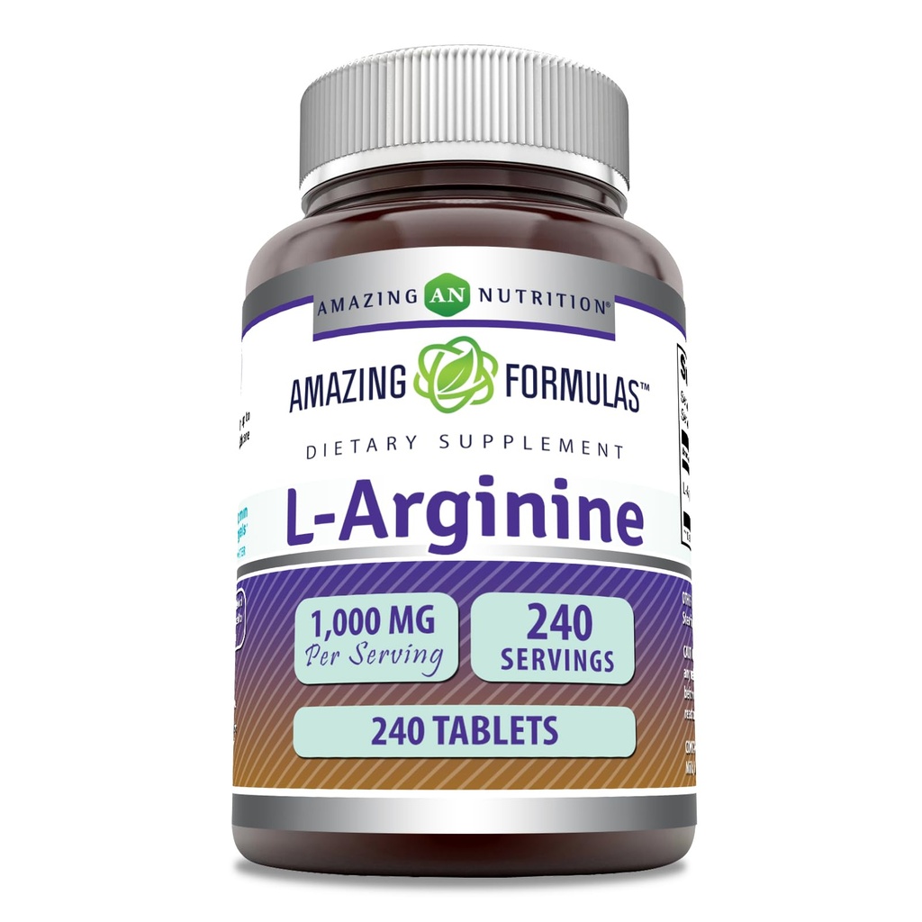 Amazing Formulas L-Arginine 1000mg Tablets | Amino Acid Supplement for Women & Men | Non-GMO | Gluten Free | Made in USA (240 Count)